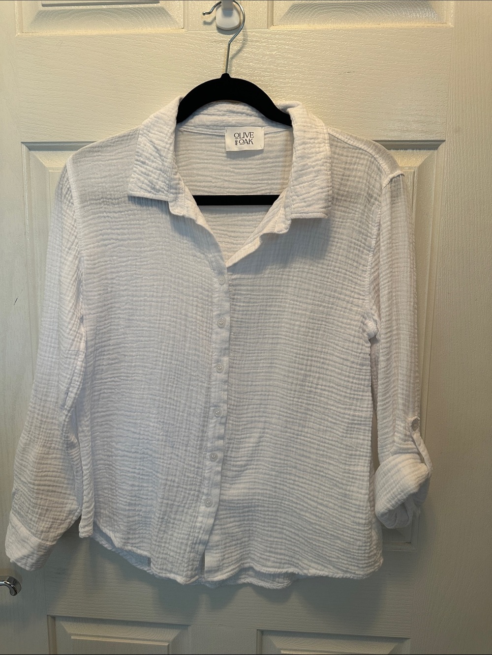 Olive & Oak White Cotton Gauze Button-Down Shirt